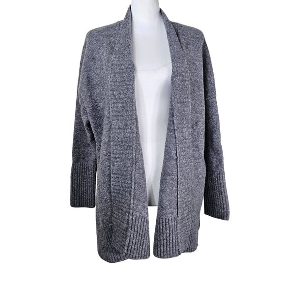 Banana Republic Gray Open Cardigan Sweater Sz L Merino Blend Relaxed Long Slits - Picture 1 of 9